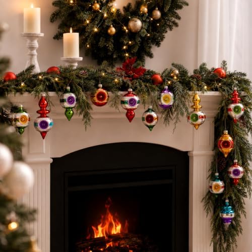 16 Pcs Vintage Glass Christmas Ornament Reflector Decor, Classic - Image 4