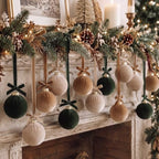Simgoing 15 Pcs Neutral Velvet Christmas Ball Ornaments 3.15 Inch Brown Green Tan Polka Dot Flocked Xmas Ornaments with 10 Yards Velvet Ribbon Bauble Shatterproof Christmas Decoration for Holiday - Image 5