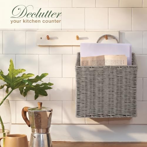 84ECO Set of 2 Grey Woven Paper Rope Hanging Baskets for Organizing, Front Door, Mail, Flowers - Image 5