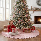 JOVIPOP Christmas Tree Skirt Large, 72 Inch Red Pinstripe Ruffle - Image 6