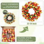 24 Inch Tulip Summer Wreath for Front Door Spring Silk Wreath with Green Leaves Artificial Tulip Flower Wreaths for All Seasons Farmhouse Porch Wall Living Room Home Widding Decor - Image 3