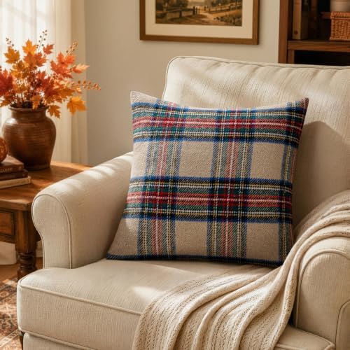 MIULEE Fall Plaid Decorative Pillow Covers Set of 2 20x20 Khaki - Image 3