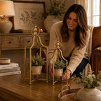 12.5" & 16.5" Timeless Cozy Decorative Lanterns Set of 2, Handcrafted Metal Iron Candle Holders, Farmhouse Elegance Fireplace Mantel Table Festive Gatherings Decor (Antique Gold) - Image 2