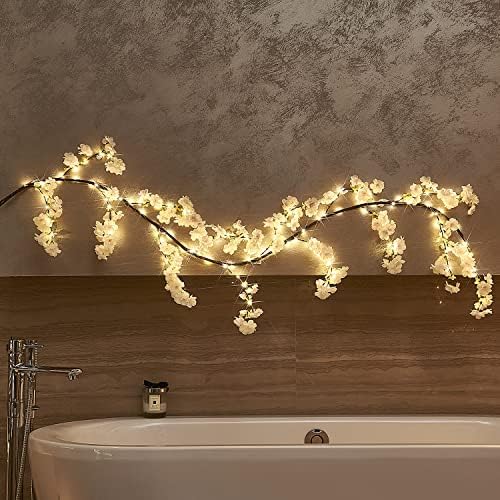 LITBLOOM Cherry Blossom Garland with Lights Battery Operated with Timer 96 Fairy Lights, Lighted Flower Garland 6FT for Mantle Firepalce Wedding Party Decoration Indoor Outdoor - Image 3