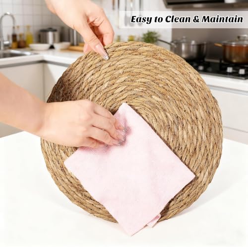 Elcoho 80 Pieces Round Woven Placemats 12 Inch Boho Rattan Placemats - Image 4