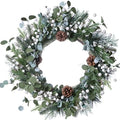 J'FLORU Christmas Wreaths for Front Door 20 Inch Artificial Christmas Wreath White Winter Wreath with Berries Pine Cones Pine Needles for Xmas Winter Holidays by JFLORU