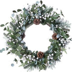 J'FLORU Christmas Wreaths for Front Door 20 Inch Artificial Christmas Wreath White Winter Wreath with Berries Pine Cones Pine Needles for Xmas Winter Holidays by JFLORU