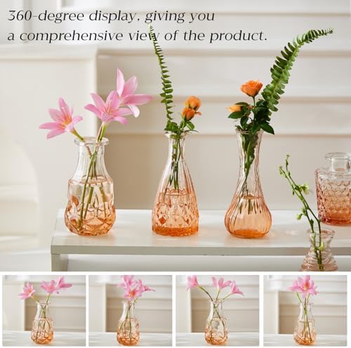 Glass Bud Vase Set of 60 - Small Vases for Flowers in Bulk - Assorted Vintage Crystal Vases for Flowers, Table Centerpieces (Amber, 60 Pcs) - Image 3
