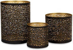 Lazy Gifts Set of 3 Black and Gold Metal Candle Holders – Decorative Tabletop Candle Holder Set for Pillar, Votive & Tealight Candles, Modern Home Décor Accent by LazyGifts