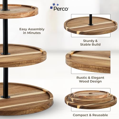 Perco Cupcake Stand, 3 Tier Wooden Tiered Display Stand for 20 Cupcakes – Wood Dessert Table Display Set, Tiered Serving Tray for Weddings, Birthdays, Baby Showers & Events - Image 3