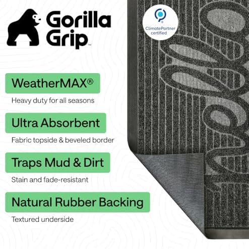 GORILLA GRIP WeatherMAX Door Mat, Indoor Outdoor, 35x23, Dark Gray Hello - Image 2