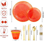 Rubtlamp 700Pcs Red Gold Plastic Dinnerware Set, Hammered Red Gold Plates, Fancy Plastic Plates Include 100 Dinner Platos, 100 Salad Platos, 100 Cups,100 Pack Pre Rolled gold plastic Silverware - Image 2