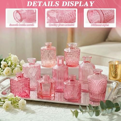 Set of 30 Pink Glass Bud Vases Small Textured Flower Vases - Image 4