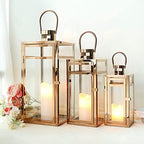 TRIROCKS Set of 3 Stainless Steel Candle Lantern 19/15/12'' High Metal Candle Holder with Tempered Glass Panels Perfect for Home Decor Living Room Parties Events Tabletop Indoors Outdoors (Rose Gold) by TRIROCKS