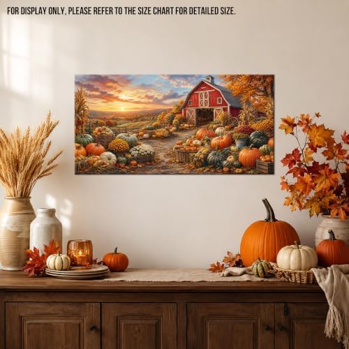 WAXWHELK Farmhouse Fall Canvas Wall Art, Rustic Autumn Pumpkin Barn Painting Pictures Thanksgiving Artwork for Living Room Bedroom Home Decor (12"x24") - Image 2