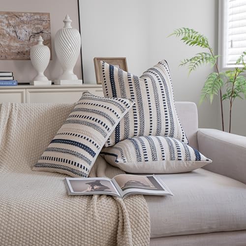 Cethom Navy Blue Boho Throw Pillow Covers 22x22 Inch Set of 2, Stripe Textured Decorative Couch Pillow Cases for Bed, Sofa, Living Room, Bedroom, Farmhouse Home Accent Cushion Covers - Image 5