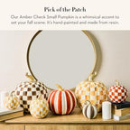MACKENZIE-CHILDS Resin Pumpkin, Small, Golden-Yellow-and-White Amber Check - Image 2