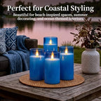 Homemory Blue Flameless LED Pillar Candles with Remote Timer, Set of 9 - Image 6