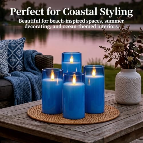 Homemory Blue Flameless LED Pillar Candles with Remote Timer, Set of 9 - Image 6