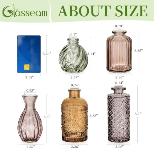 Glasseam Glass Bud Vases for Flowers: 10Pcs Amber Vintage Small Vases Set - Image 4