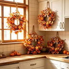 6 Pcs Small Fall Hanging Wreaths with Artificial Autumn Eucalyptus Leaves Mini Pumpkins Berry Clusters Burlap Ribbon Mini Cabinet Wreath for Home Kitchen Farmhouse Thanksgiving Harvest Party Decor - Image 3