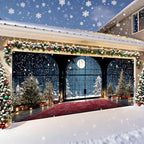 Christmas Night Window Scene Garage Door Banner – Festive Indoor View with Moonlight, Trees & Gifts for Holiday Outdoor Decor - Image 3