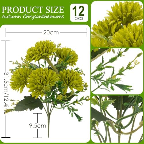 lovemoon 12Pcs Artificial Chrysanthemum Flowers, Real Touch Skil Green Mums - Image 3