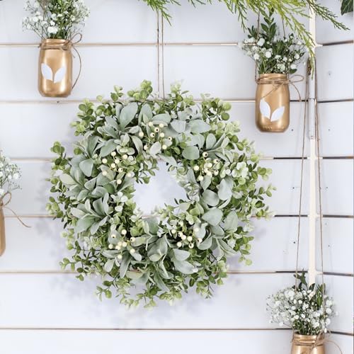 26 Inch Large Lambs Ear Wreaths for Front Door Spring Summer Lambs Leaves with White Berries, Artificial Greenery for Farmhouse Porch Wall Living Room Home Wedding Decor for All Seasons Wreaths - Image 5