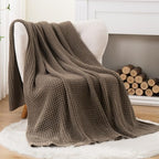 Knitted Waffle Throw Blanket , Camel Tan Throw Blanket for Couch 60x80in - Image 3
