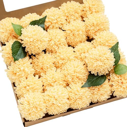 Ling's moment Creamy Yellow Artificial Dahlias, Wedding Flowers, 25 pcs by LingsMoment