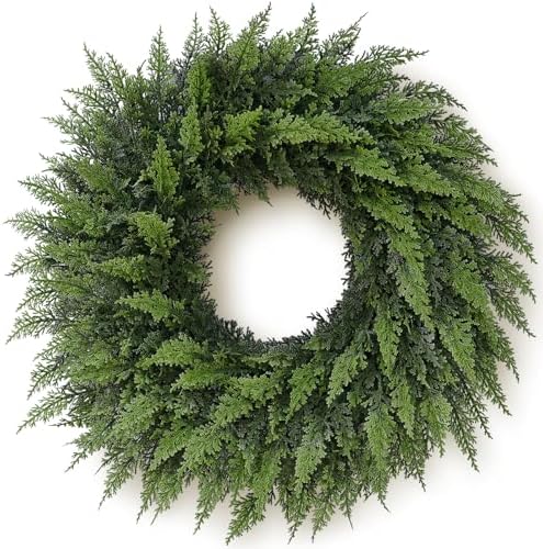 24" Artificial Lifelike Touch Cedar Christmas Wreath for Front Door Decor by Juxdp