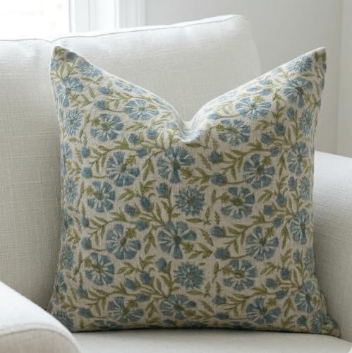 Linen Throw Pillow Covers 20x20 inch Blue Green Decorative Pillow Covers for Living Room, Bedroom - Image 2