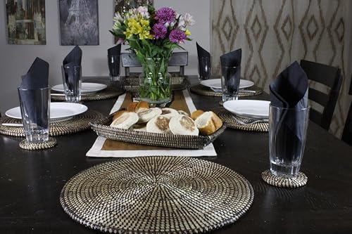 Senegal Placemats/African Bohemian Woven Seagrass Placemats/Natural Wicker Round Basket Placemats/Decorative Hanging Wicker Plates/Hanging Wall Decor (Black) - Image 3