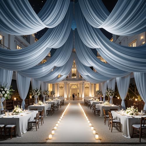10 Panels 5ft(W) x 20ft(H) Dusty Blue Ceiling Drapes for Wedding Parties by PartyVillage