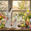 FoldTier 3 Pcs Easter Ceramic Bunny Tabletop Figurine Decor Rabbit with Flower Sculpture Table Centerpiece Decoration Tabletop Decorative for Spring Easter Home Indoor Decor Holiday Party Supplies by FoldTier