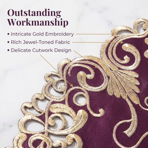 Decozen Set of 12 Doilies for Table, Lace Doilies - Rustic, Crochet, Farmhouse, Kitchen, Dining Table Centerpiece Decor - Round Christmas Placemats - 15 inch Gold Burgundy, The Chantelle Collection - Image 2