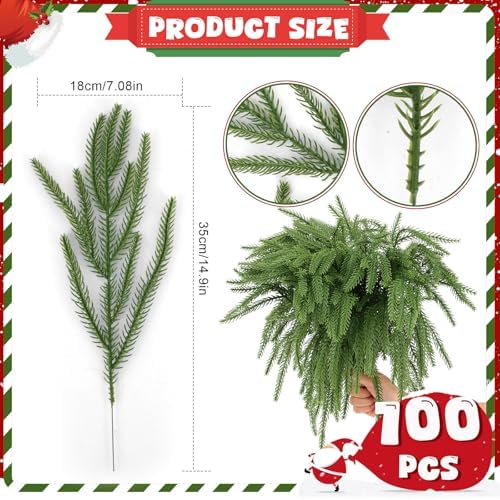Rowfad Christmas Norfolk Pine Picks Artificial Greenery Branches, 100 Pcs - Image 2