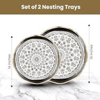 HOME ARCHIVE Round Serving Tray with with Handles Antique Look & Stylish Design Decorative Trays for Kitchen Round Ottoman Tray for Dinning Living Room & Home Decor Pack of 2 (Black-Gold) - Image 2