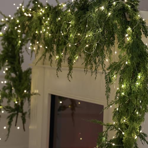 MISSPIN 9ft Christmas Garland with String Lights, Real Touch Cedar Pine Garland, Green Artificial Greenery Garland for Table, Mantle, Wall, Indoor, Outdoor Christmas Decorations - Image 5