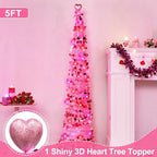 Valentines Day Decorations 5Ft Pink Valentines Christmas Tree with Lights Timer Battery Operated Pop Up Artificial Tree with Heart Ornaments, Heart Topper Decorations for Indoor Home Outdoor Office - Image 4