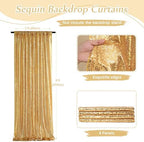 Sequin Backdrop Curtain 4 Pcs 2ftx8ft Wedding Ceremony Background Backdrop Glitter Shimmer Fabric Gold Backdrop Drapes - Image 2
