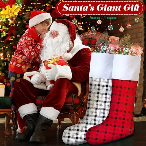 Maitys 5 Pcs Jumbo Christmas Stockings 43 Inch,Plaid Style,Multi Color - Image 6