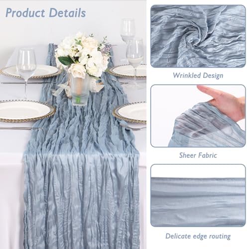 8 Pack Dusty Blue Cheesecloth Table Runner 120 Inch Boho Wedding Decor - Image 3