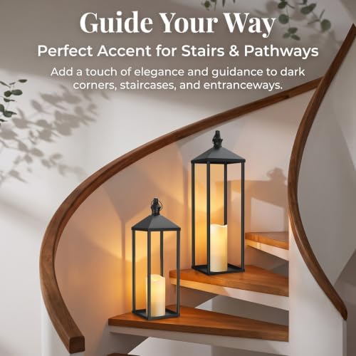 2-Pack Black Metal Candle Lanterns – 22" & 19" Tall Decorative Lanterns - Image 6