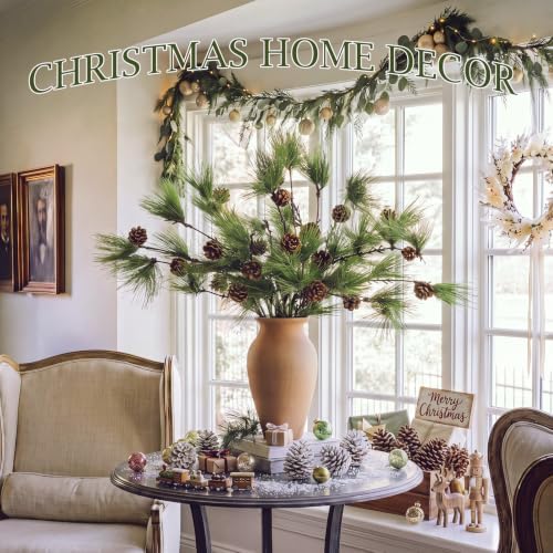 Wavwavw 6 Pcs 25.5 Inch Christmas Artificial Pine Branches with Pine Cones - Image 6