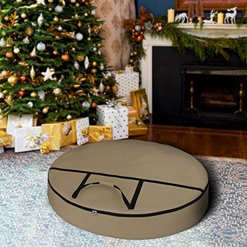 Covers & All Christmas Wreath Storage Bag 12 Oz with Carrying Handle & Dual Zipper - 100% Water Resistant Durable Material Storage Bag - Holiday Xmas Tear Resistant Bag (40" Dia x 7" H, Beige) by CoversAll