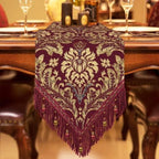 Loom and Mill Luxury Jacquard Damask Table Runner 13x72 inch, Burgundy Red by LoomandMill