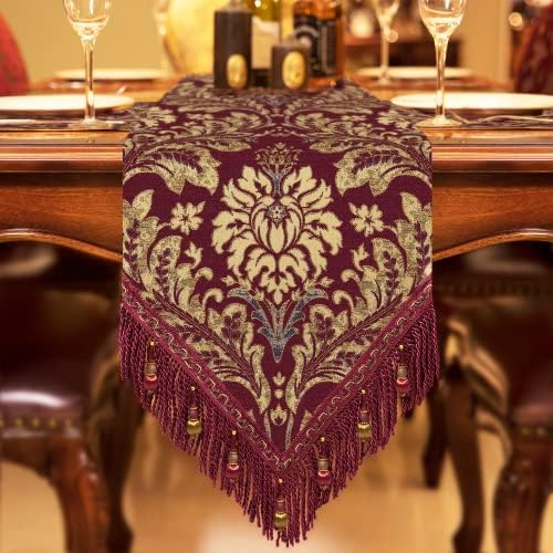 Loom and Mill Luxury Jacquard Damask Table Runner 13x72 inch, Burgundy Red by LoomandMill