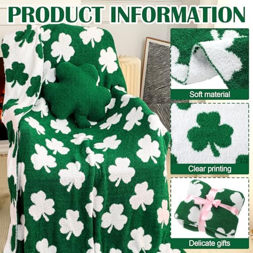 FuWeave 2 Pcs St. Patrick's Day Shamrock Blanket and Pillow Set, 50 x 60 in - Image 4