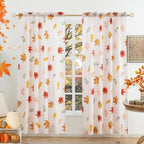 youleyar Fall Curtains for Living Room, 72 Inch Length Rod Pocket Thanksgiving Curtian Panels, Autumn Falling Maple Leaves Window Drapes for Bedroom Dining Room Drapes, 52" W x 72" L - Image 2